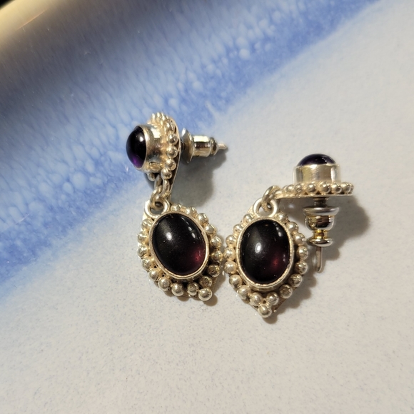 925 Sterling silver chandelier earrings with amethyst colored stone - Picture 3 of 5
